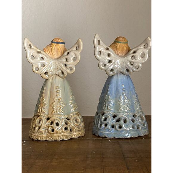 VINTAGE  1950's CERAMIC HEAVENLY ANGEL BELLS - Set of 2 - 5 1/2" Tall - Picture 2 of 13